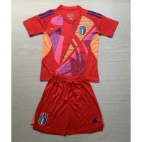 Echipament fotbal Italia Portar Tricou Deplasare European 2024 pentru copii maneca scurta (+ Pantaloni scurti)